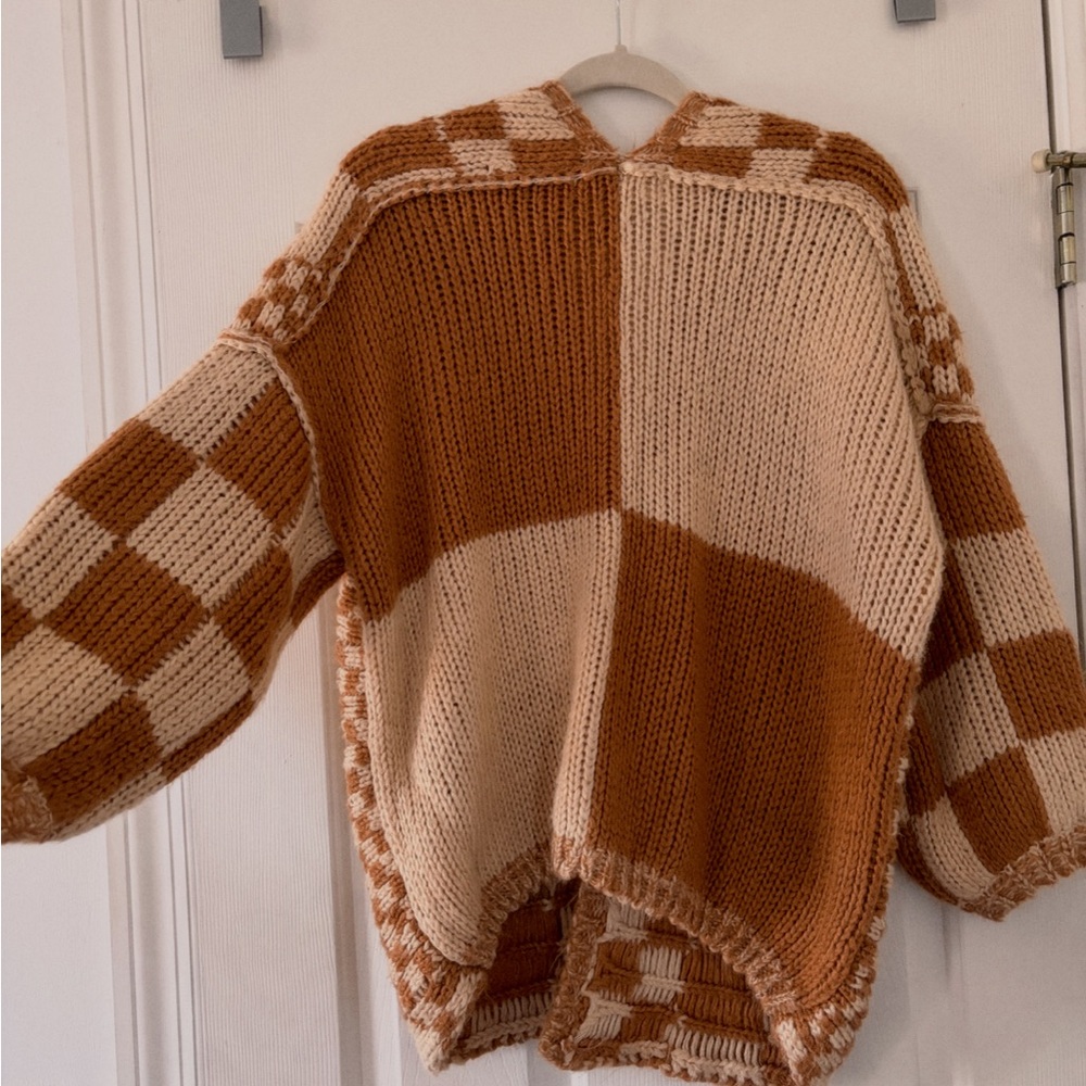 Altar'd State Checkered Cardigan - Brown and Cream - Picture 3 of 4